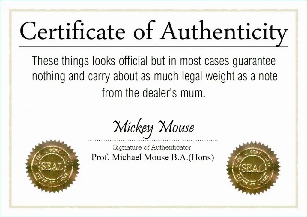 Certificate of Authentication