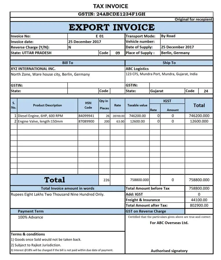 Export Invoice