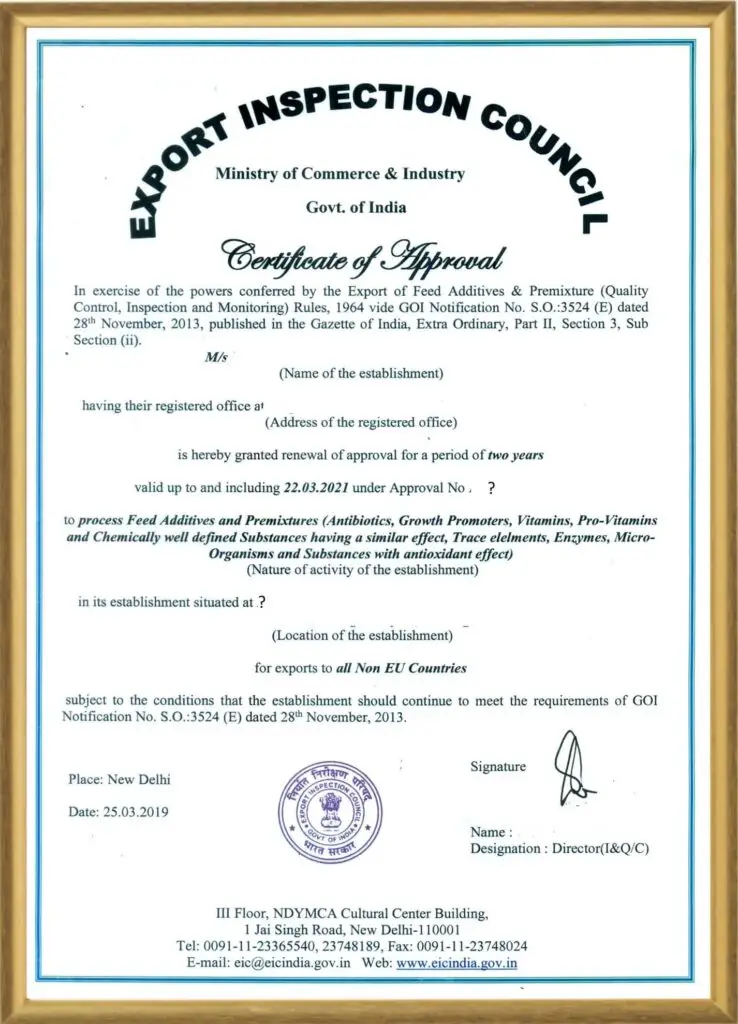 Format of Certificate of Inspection